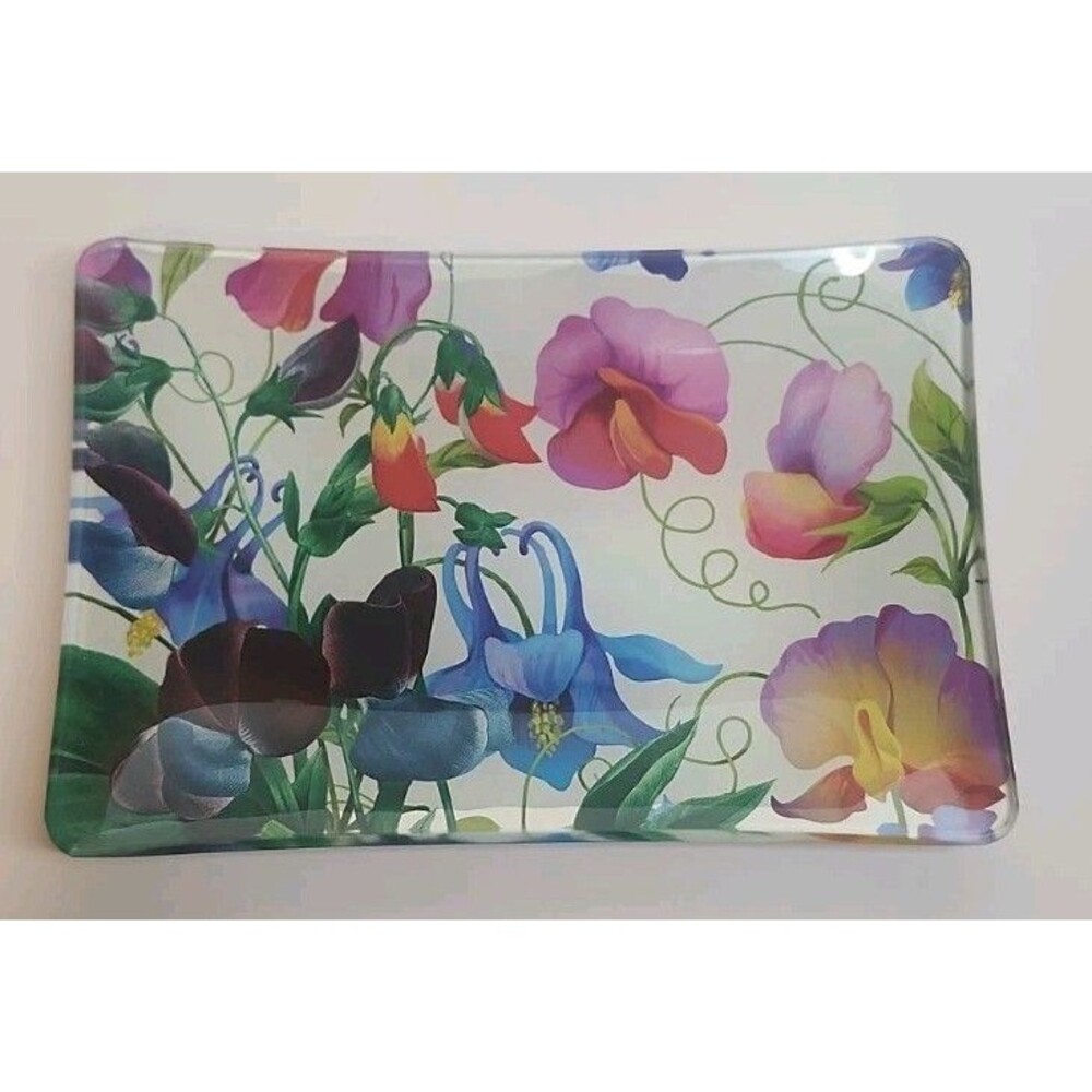 Michel Design Works Sweet Peas Rectangle Glass Soap Dish Floral Multi-Color NWOB